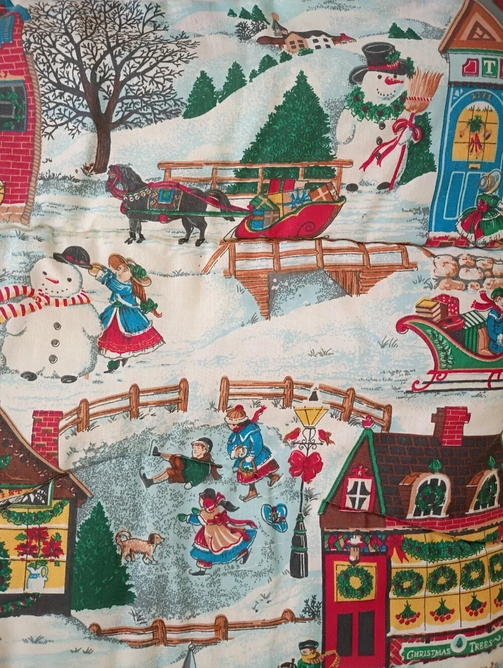 Vintage JC Penney Christmas Village Holiday Winter Fest Quilt Twin Comforter 80s